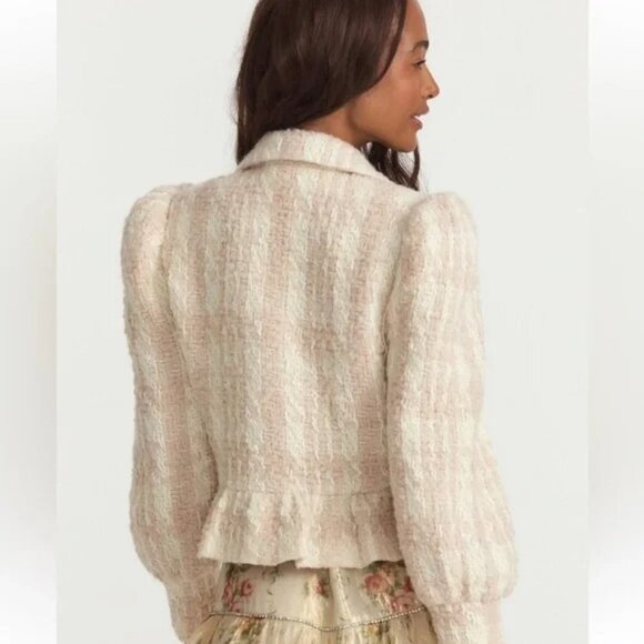 [🌟 PRICE FIRM] LoveShackFancy Puff-Shoulder Houndstooth Boucle Tweed Jacket - Picture 2 of 15